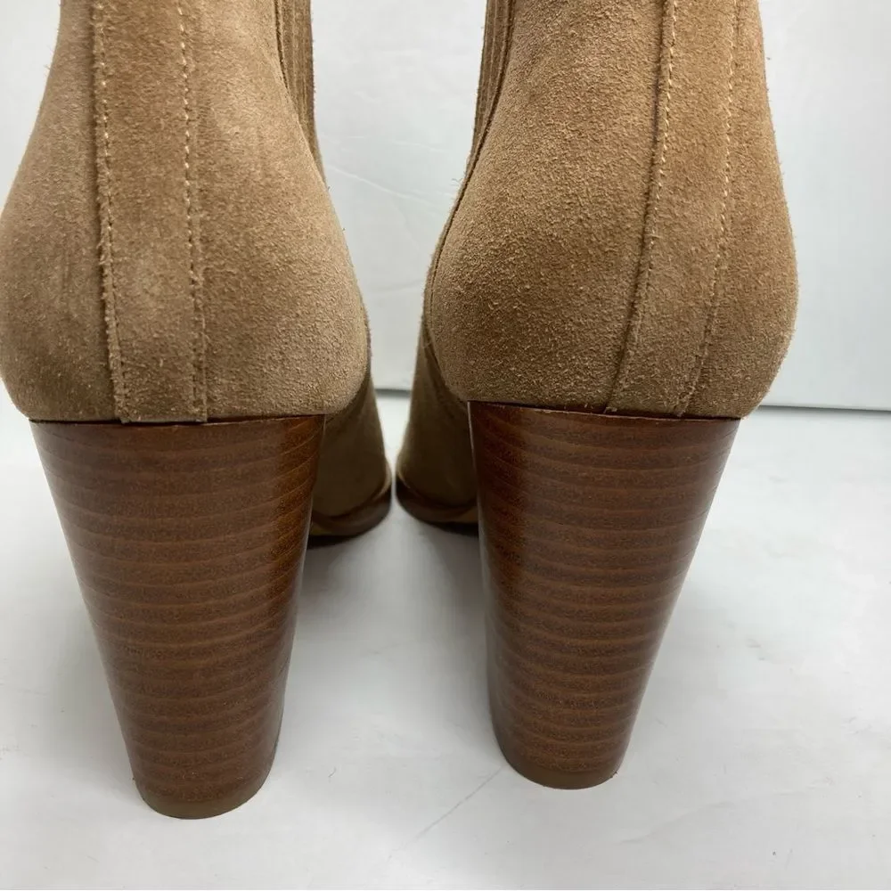 Marc Fisher Maree Suede Booties 9 Tan Ankle Western Block Heel Boots